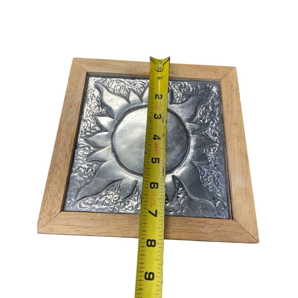 Decorative rubber Wood Framed silver metal sun design wall art decor 8x8x1 SKU 9 - Picture 8 of 11